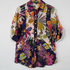 Radzoli Navy Floral Lightweight Button-Down Shirt, Size M, Great Condition
